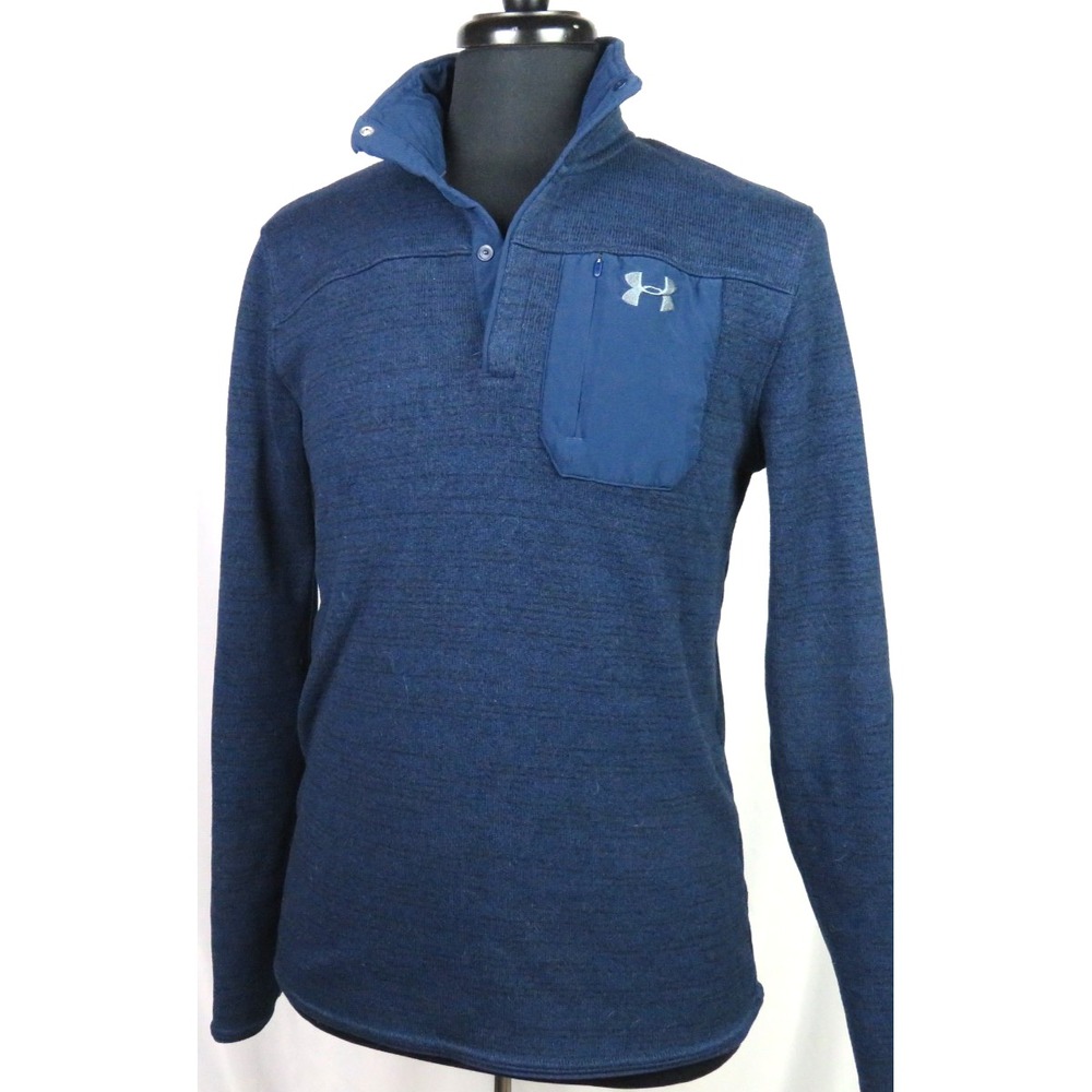 Under Armour Cold Gear Dark Blue Collared Snap Sweater Fleece Jacket Men's Large - Picture 3 of 8